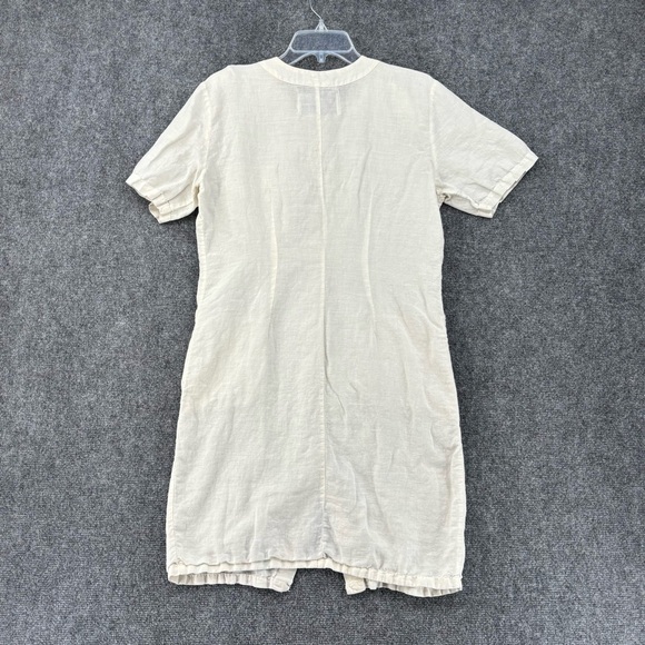 VINTAGE 80s Benetton Off White Linen Button Down Shirt Dress Tunic Womens Small - Picture 3 of 11